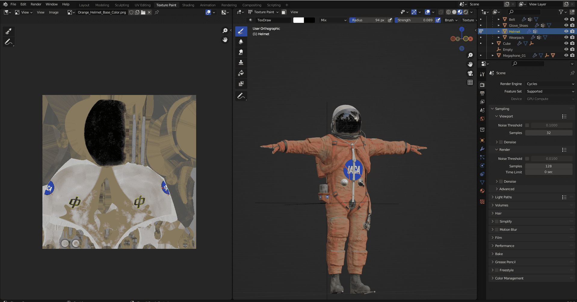 Screenshot of texturing an astronaut model