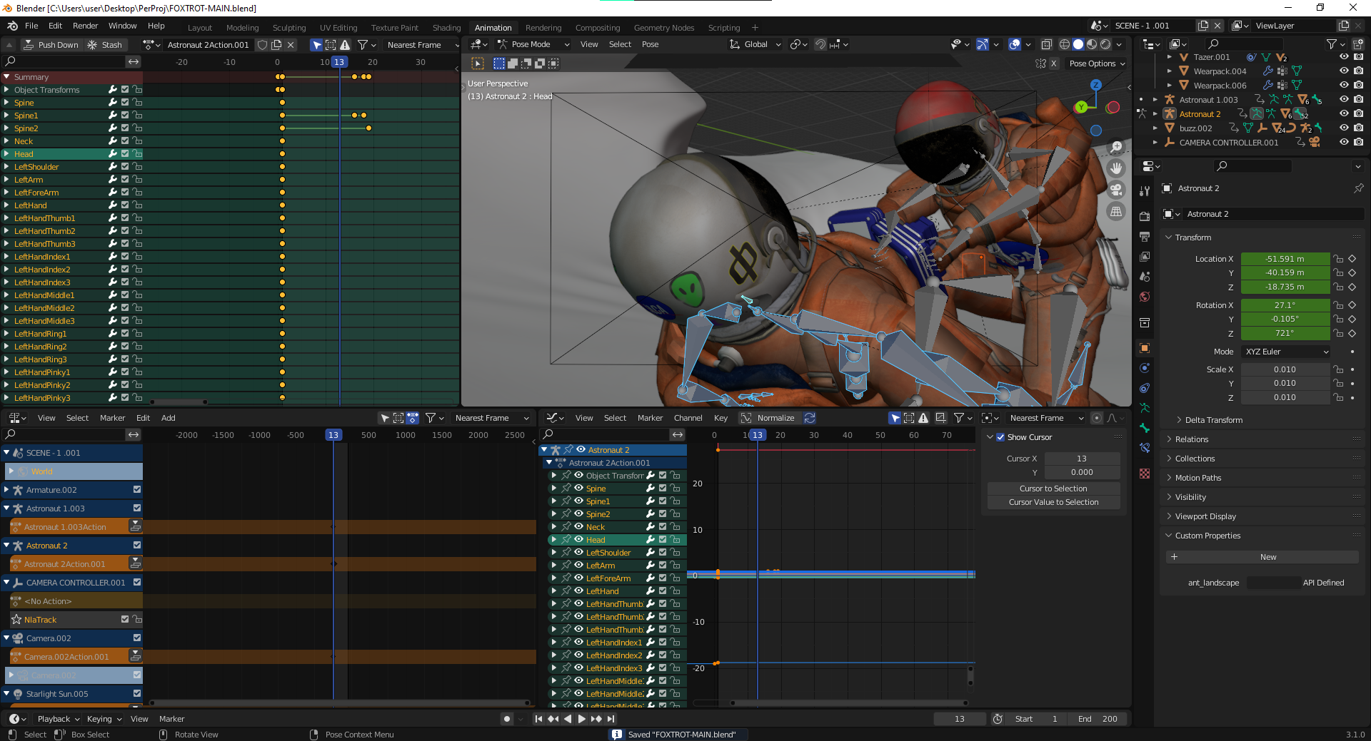 Screenshot of animating in Blender