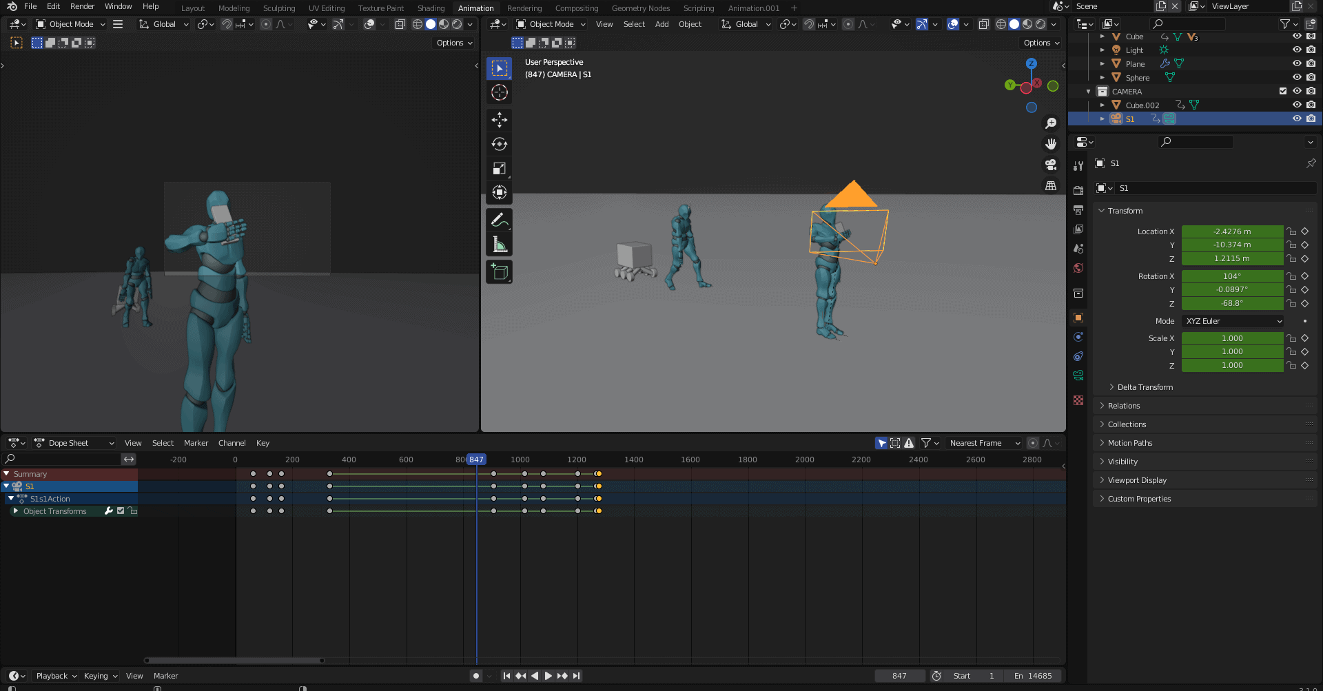 Screenshot of early stage of creating animatics